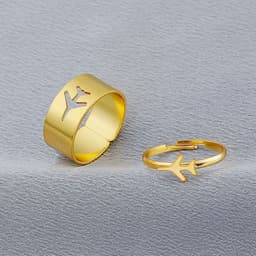 image-European Retro Couple Airplane Love Ring - Simple Hollow Design, Adjustable, Alloy Jewelry for Women