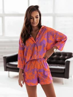 image-Women's Casual Shirt Shorts Set - Multicolor