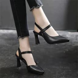 image-Women's Soft Leather High Heels 2023 Off-White Pointed Toe Sandals