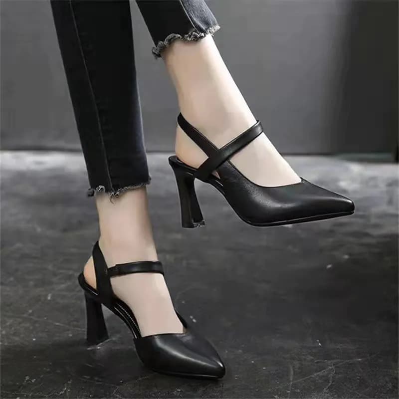 image-Women's Soft Leather High Heels 2023 Off-White Pointed Toe Sandals