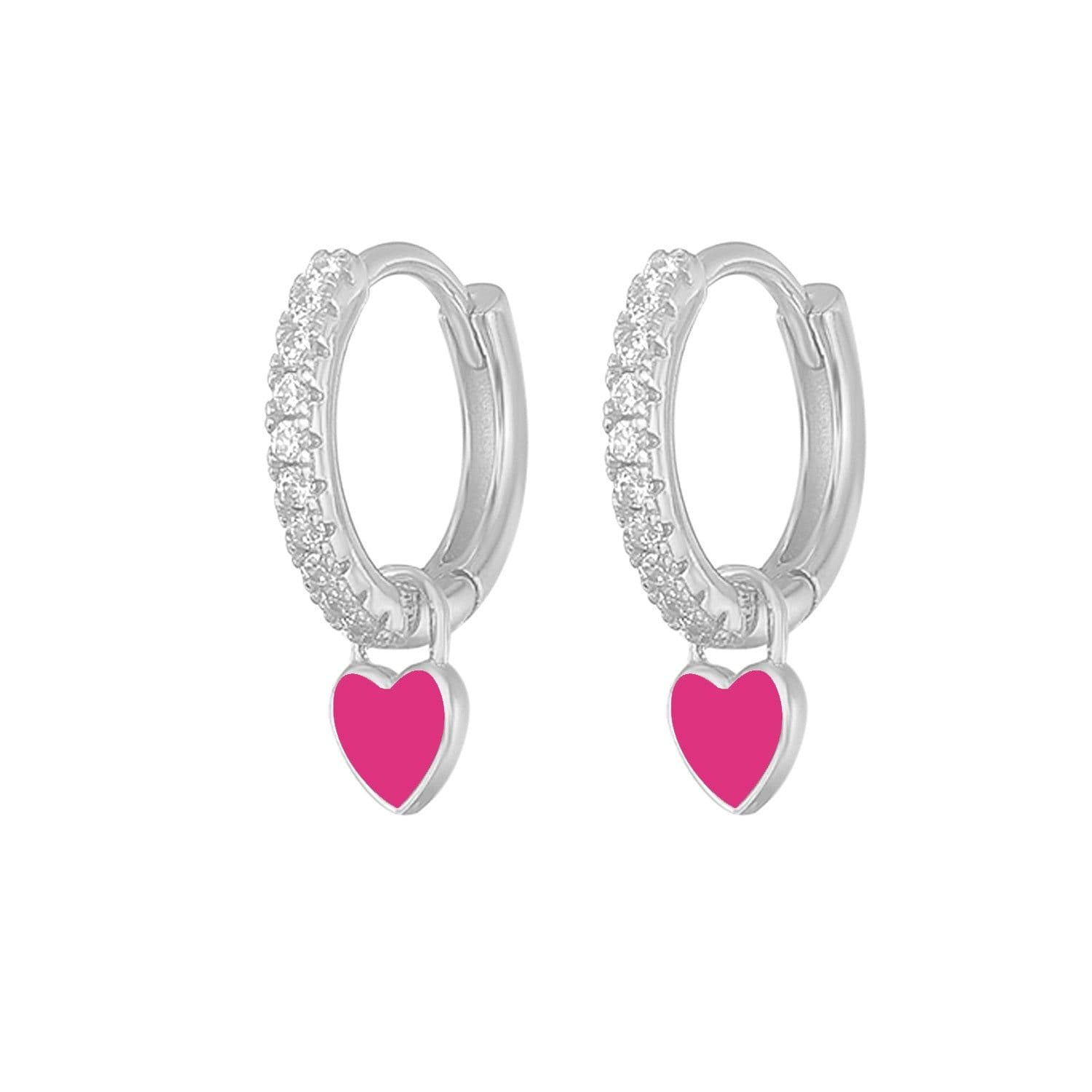image-S925 Heart-Shaped Earrings - Platinum-White Oil Drop