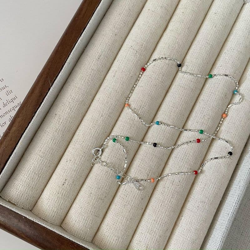 image-S925 Sterling Silver Rainbow Bean Necklace