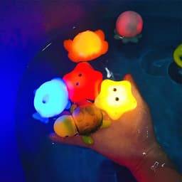 image-Cross-border induction light-emitting animal floating water light net fishing fish play water toy children's baby bath vinyl toy