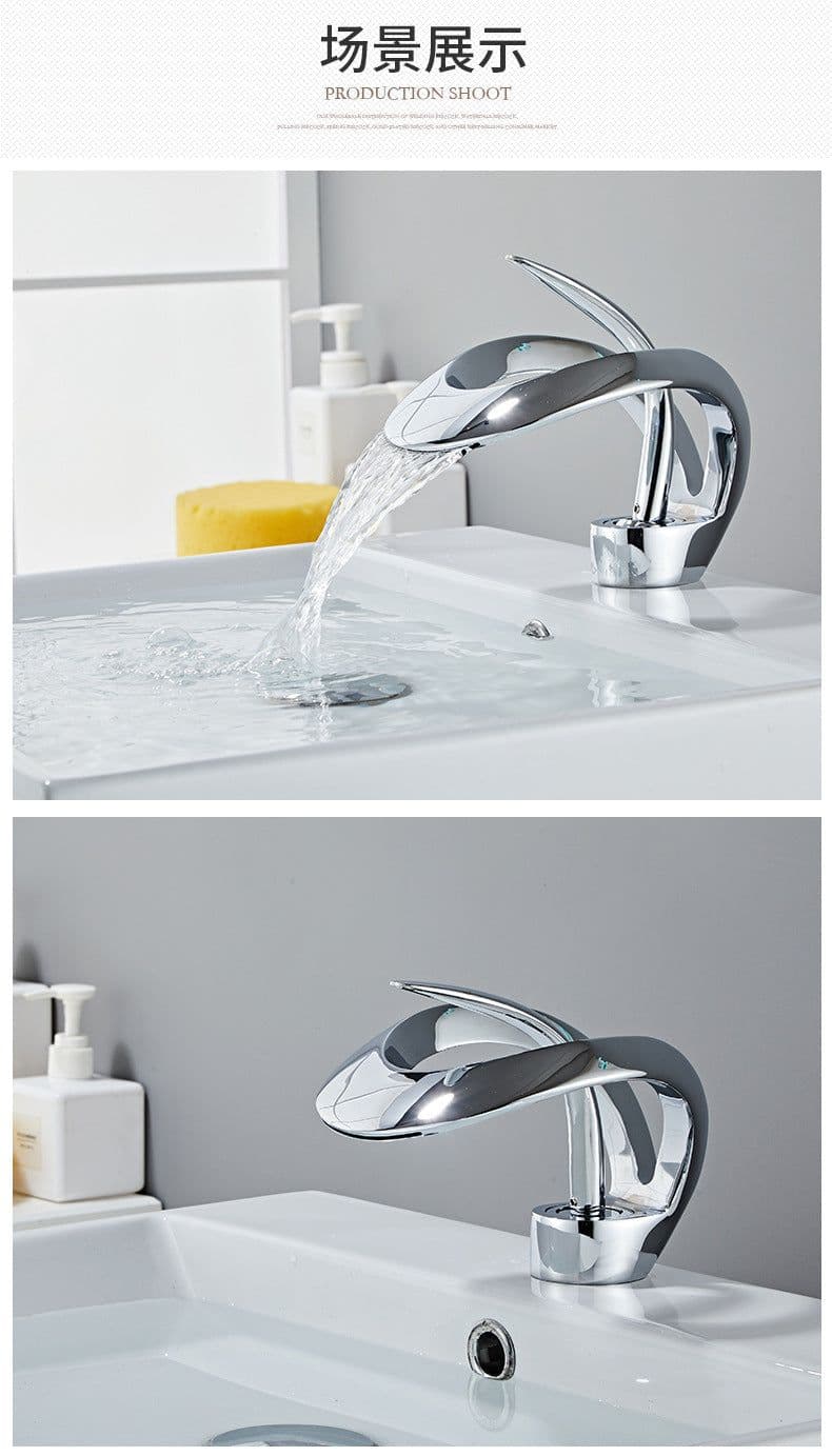 image-Ashani Copper Waterfall Basin Faucet - Hot/Cold Luxury
