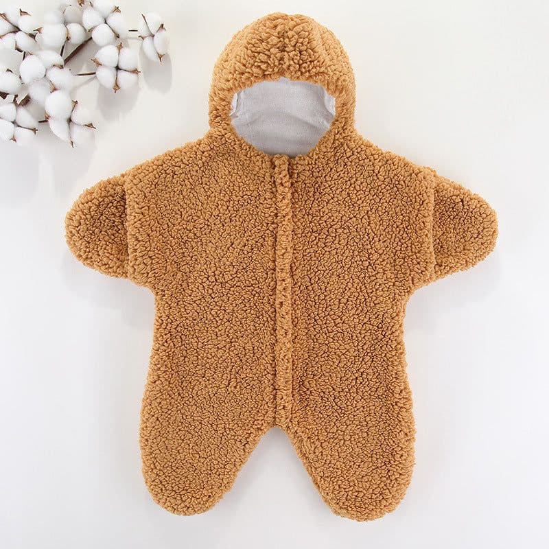 image-Baby Jumpsuit - Red Sherpa Star Winter Romper, Quilted, Hooded, Thickened