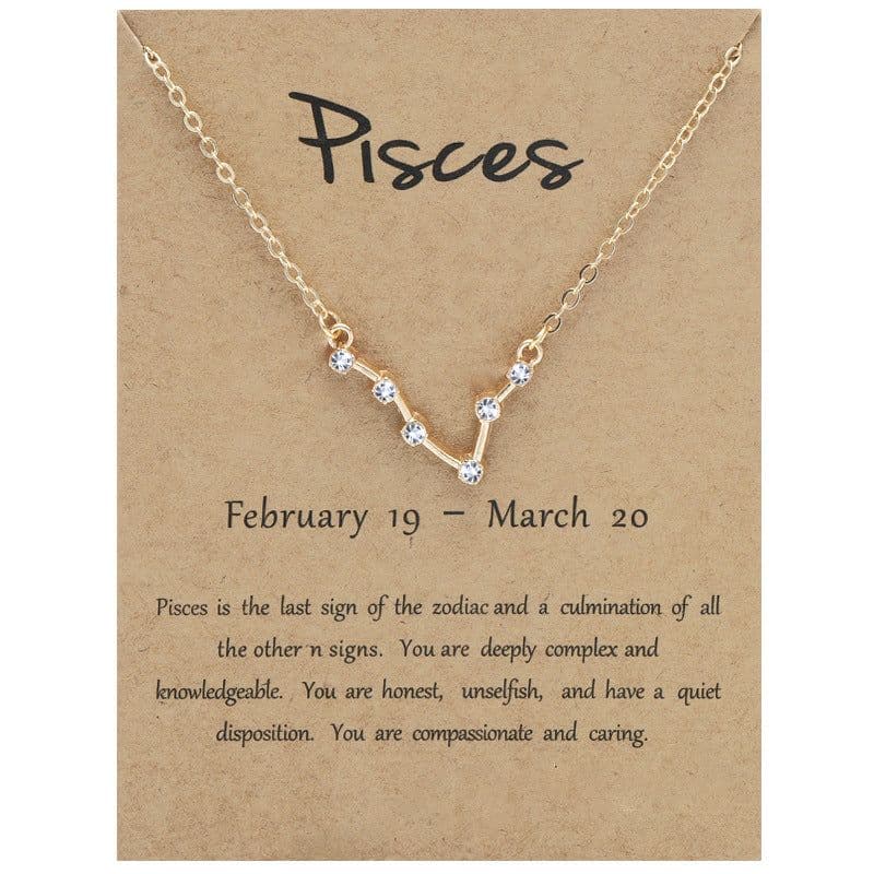 image-Yulu 12-Constellation Diamond Necklace Alloy Clavicle Chain - Brown