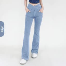 image-Chevalier High-Waist Denim Yoga Pants - Light Blue XXL