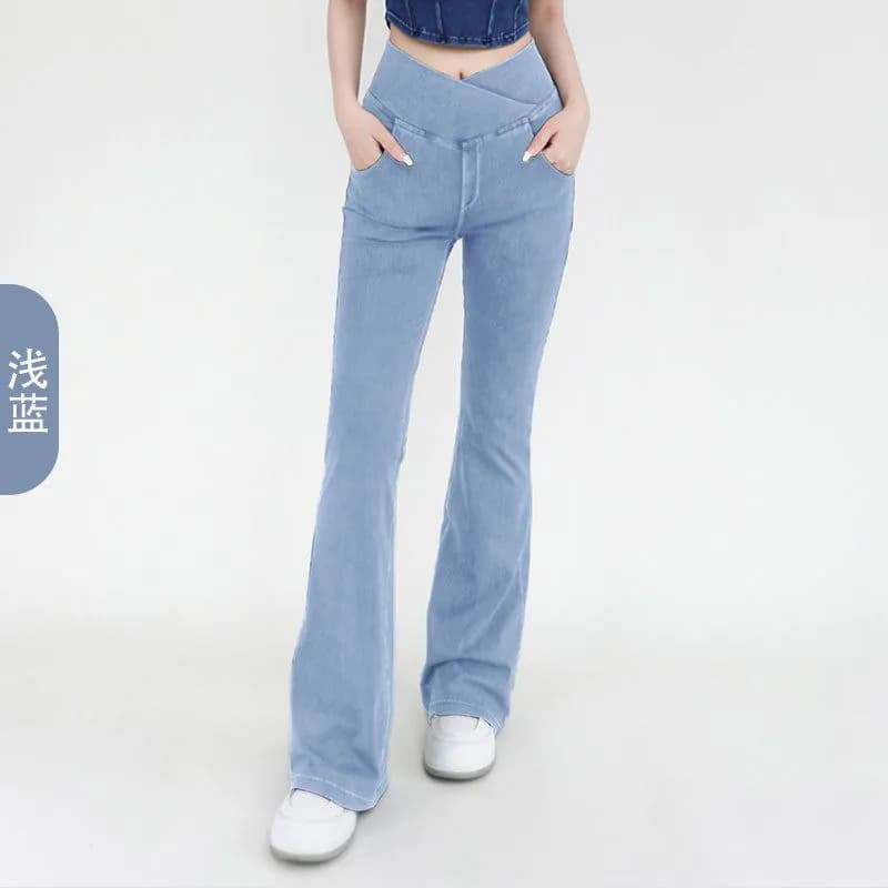 image-Chevalier High-Waist Denim Yoga Pants - Light Blue XXL