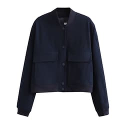 image-Women's Peacock Blue Jacket - Stand Collar Short Coat