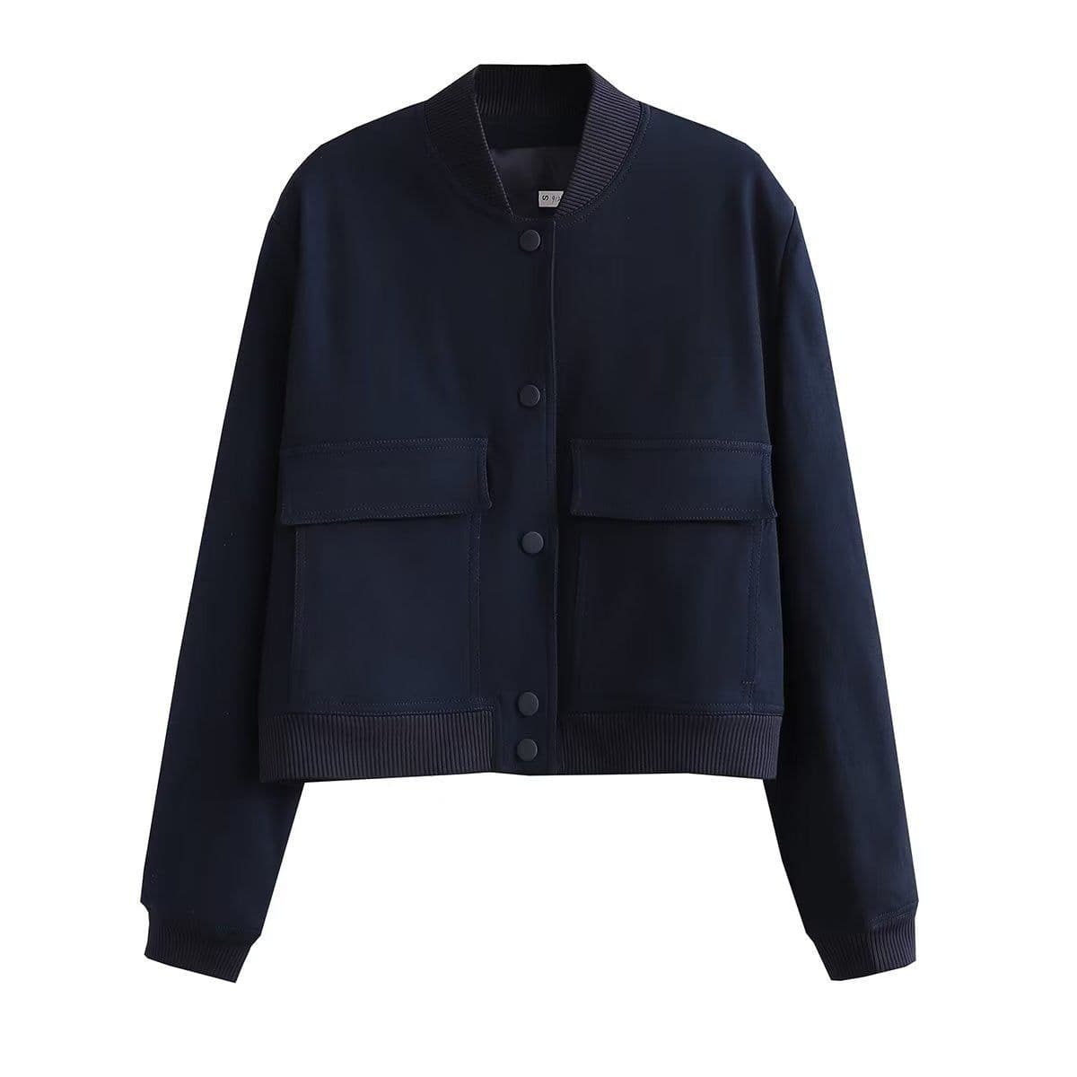 image-Women's Peacock Blue Jacket - Stand Collar Short Coat