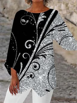 image-Cross-border Geometric Print Long Sleeve Shirt