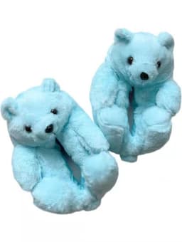 image-Cartoon Bear Plush Slippers - Large, South Korean Velvet, Dark Teddy Bear Shoes