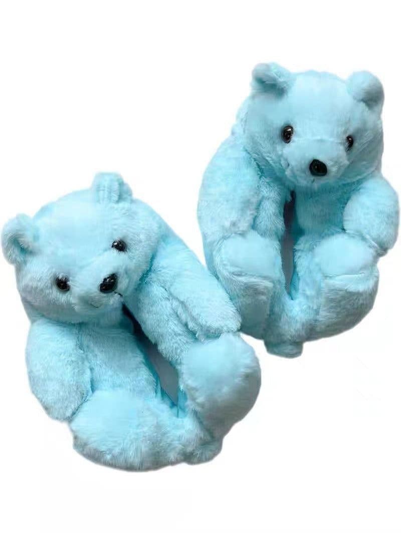 image-Cartoon Bear Plush Slippers - Large, South Korean Velvet, Dark Teddy Bear Shoes