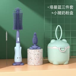 image-Silicone Bottle Brush Set - Baby Pacifier & Straw Cleaning Rotating Brush