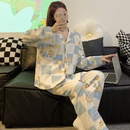 image-Women's Pajama Cardigan - Long Sleeve Milk Silk