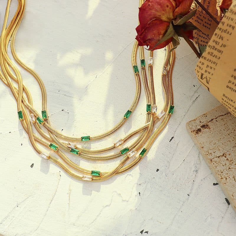 image-European and American celebrities ins style does not fade color inlaid zircon necklace personalized bracelet electroplating 18K gold fashionable jewelry set