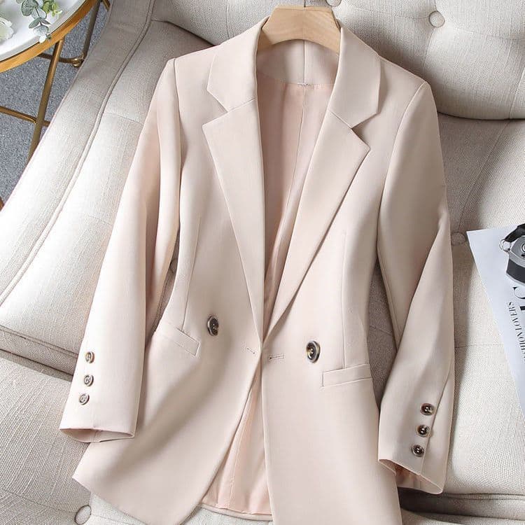 image-Women's Slim Suit Jacket - Apricot Mesh