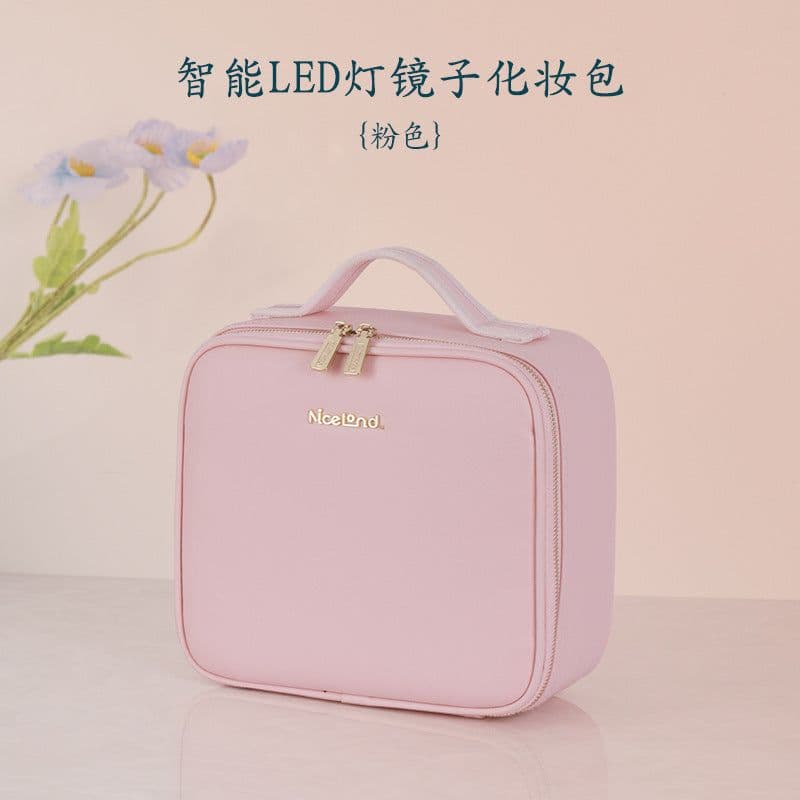 image-With Mirror Makeup Case - Large Capacity Storage Bag