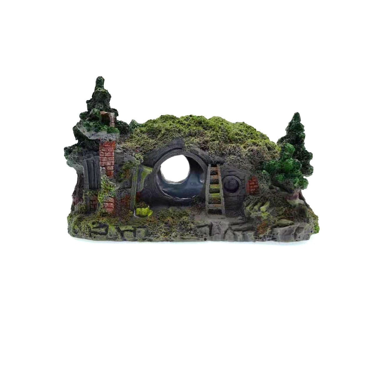 image-Fish tank landscaping decoration micro-landscape thatched house resin simulation thatched house grass house aquarium crafts landscaping ornaments