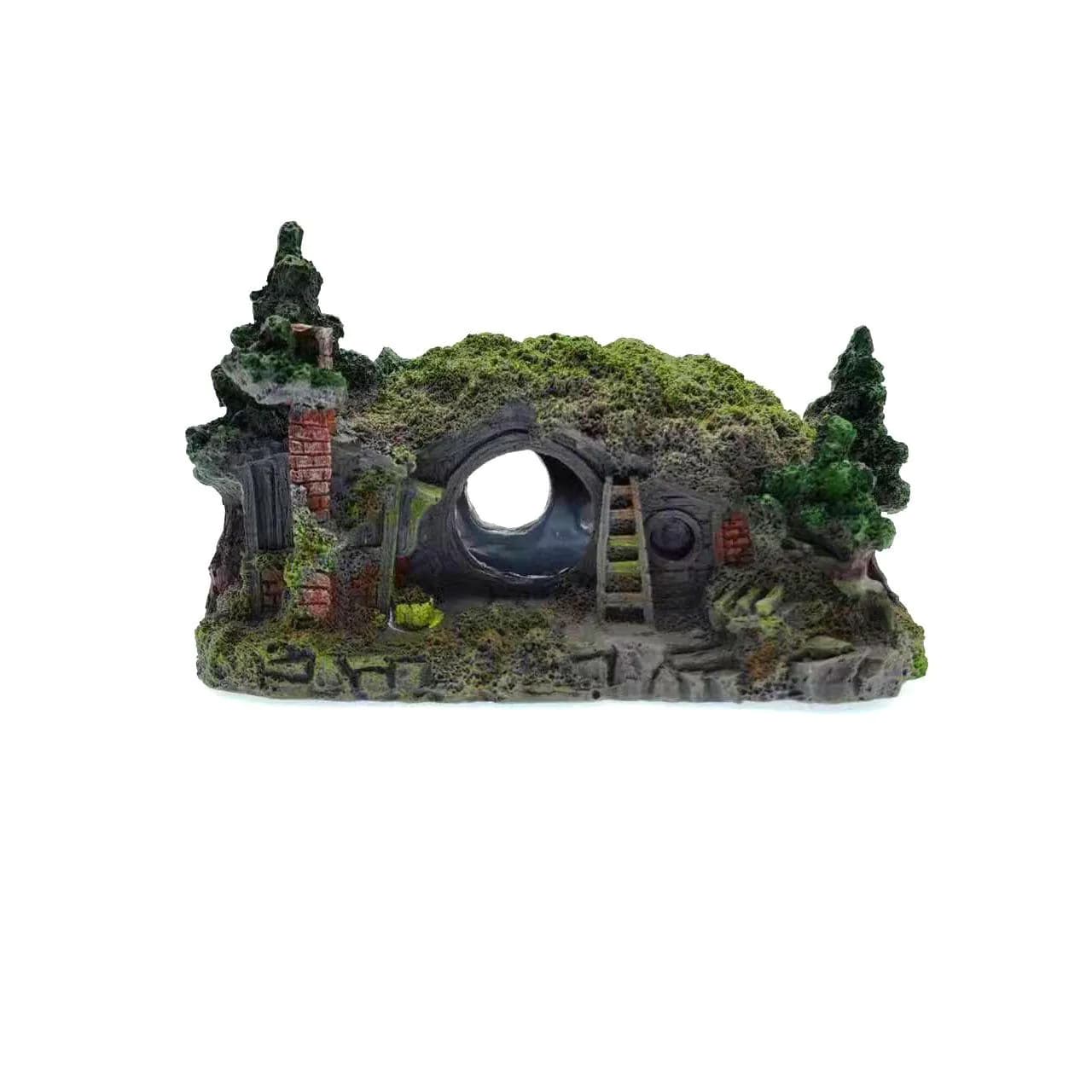 image-Fish tank landscaping decoration micro-landscape thatched house resin simulation thatched house grass house aquarium crafts landscaping ornaments