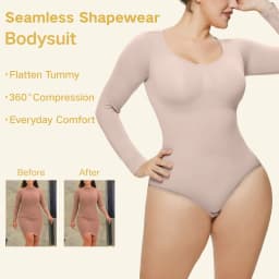 image-Women's Seamless Shapewear Bodysuit - White Long Sleeve