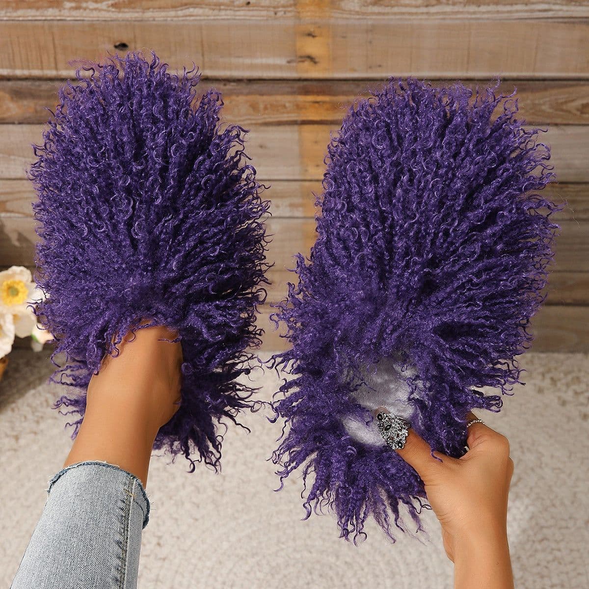 image-Women's Fur Slippers - Warm Home Cotton Slides