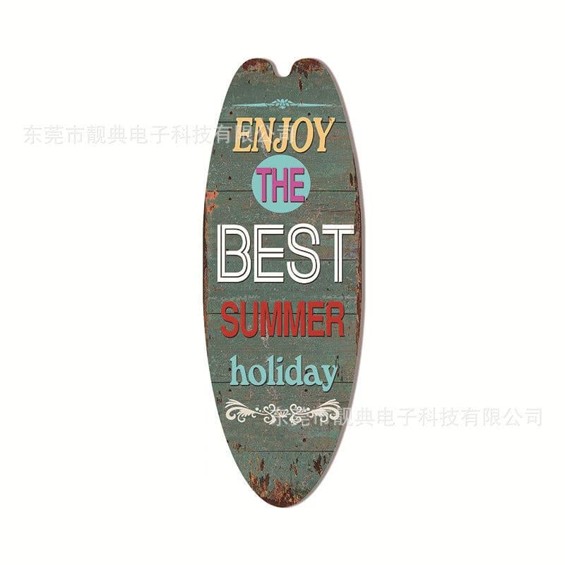 image-Wooden Surfboard Beach Sign - Retro Decor
