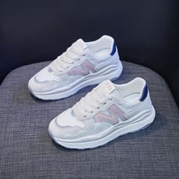 image-Women's Platform Sneakers - White Mesh Breathable Casual Shoes