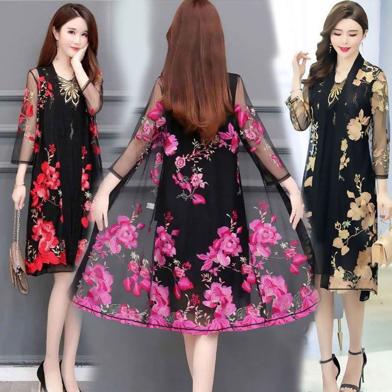 image-Foreign trade 2022 summer new large size women's clothing fat sister 200 catties mesh sunscreen clothing women's mid-length coat thin