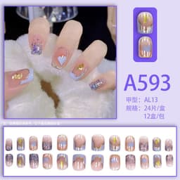 image-Winter fresh and simple pure lust style bride dance wear nails rainbow love rose fake nails wholesale