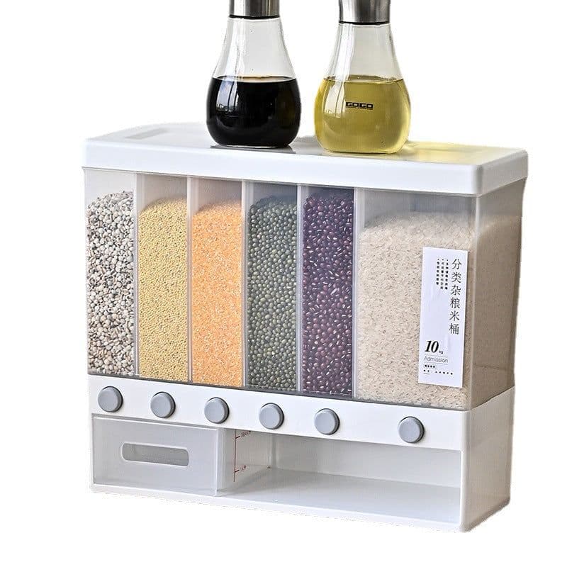 image-Household Japanese-style wall-mounted rice storage box moisture-proof and insect-proof sealed pull miscellaneous grain tank large capacity multi-compartment miscellaneous grain rice bucket