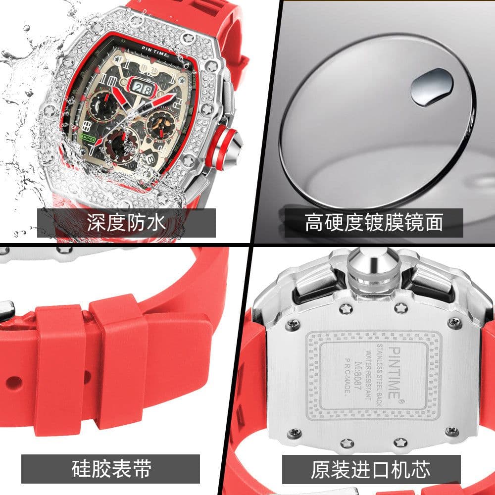 image-Pintime Quartz Watch - Men's Barrel Square Multi-function
