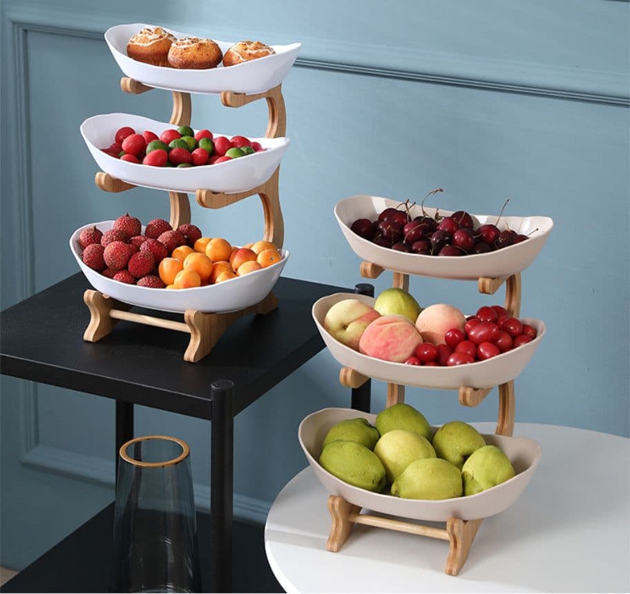 image-Answer Qi Fruit Plate - Plastic Wooden Frame - Beige - Two/Three-Layer - Modern Minimalist