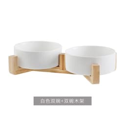 image-Hangyi Ceramics Double Bowl Pet Dish - Wooden Frame, Anti-Knock - 24 Pack