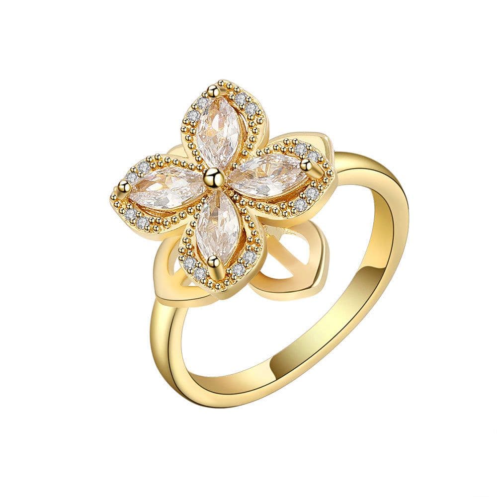 image-Fashion Zircon Rotatable Ring - Golden Copper Adjustable Jewelry