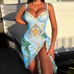 image-2023 European and American new one-piece swimsuit female sexy beautiful back printed bikini cover-up two-piece foreign trade bikini