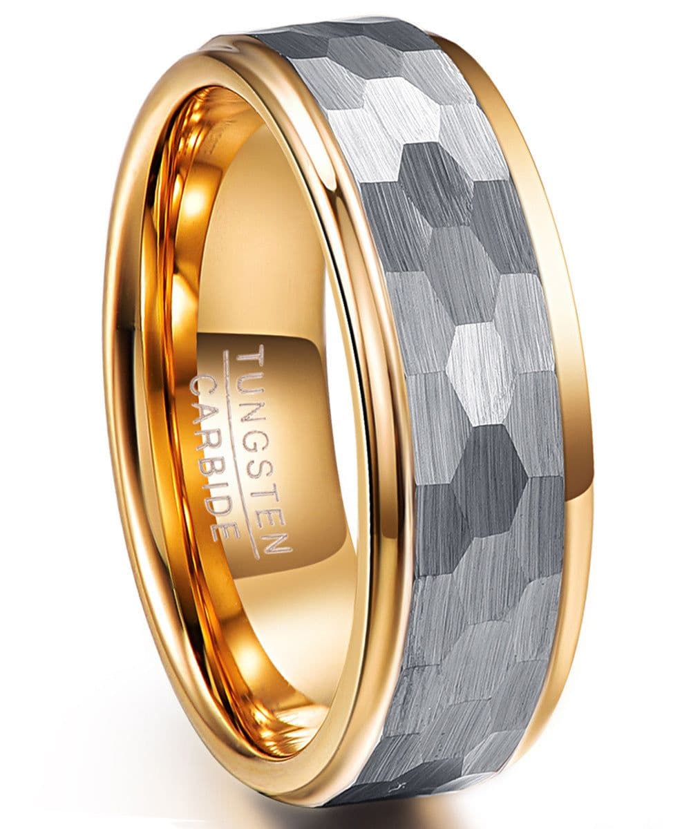 image-Tungsten Steel Ring Men's 8MM Gray Gold Hexagonal