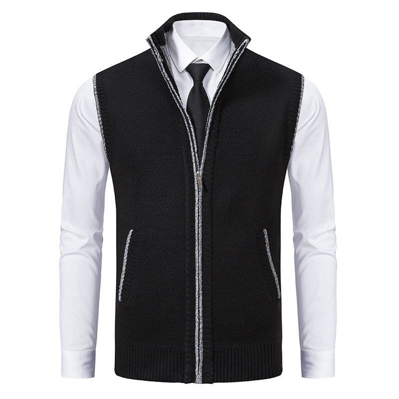 image-Men's Knitted Vest - Gray Hooded Sleeveless Jacket