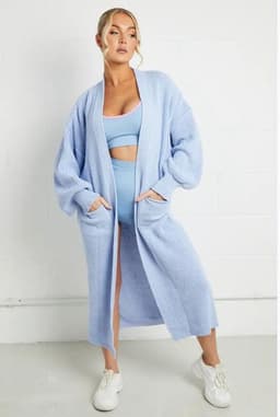 image-Women's Cardigan Sweater - Deep Pink Lantern Sleeve