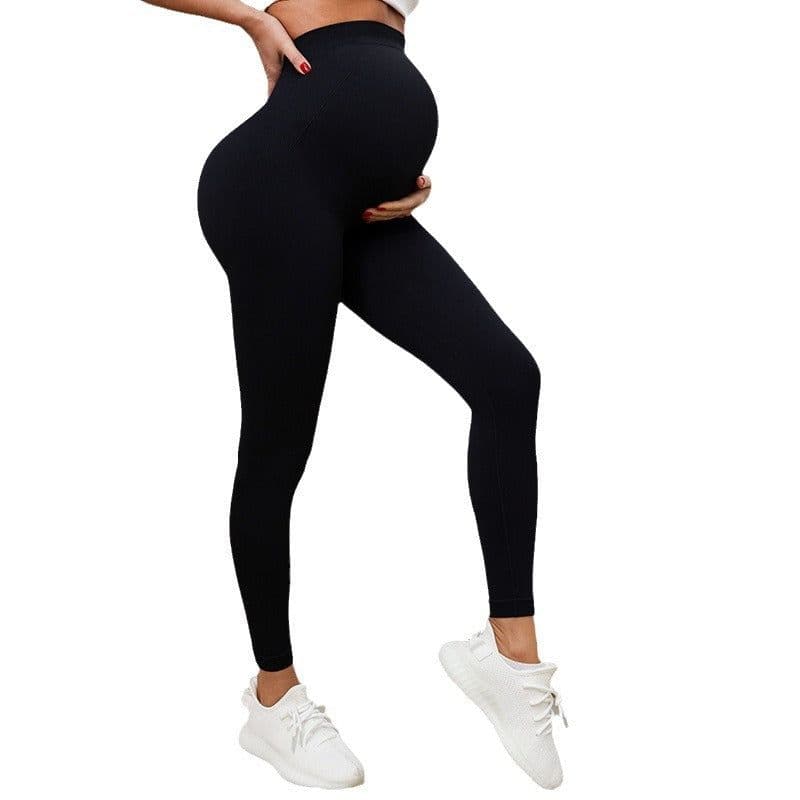 image-2024 Maternity Yoga Leggings - Black Seamless Sports Pants