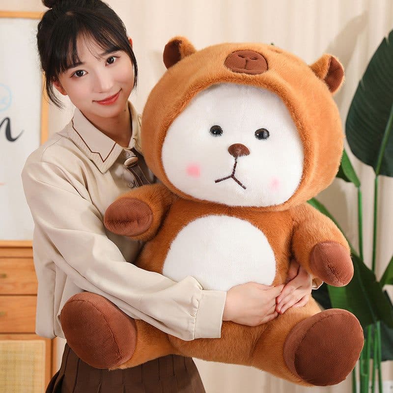 image-Internet celebrity Kapibala transforms into a bear plush toy, cute cross-dressing Capybara doll as a birthday gift for children