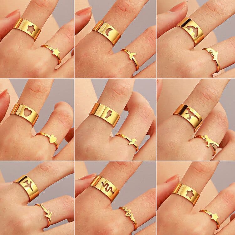image-European Retro Couple Airplane Love Ring - Simple Hollow Design, Adjustable, Alloy Jewelry for Women