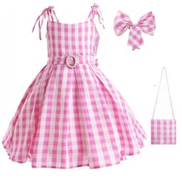 image-Cross-border girls' dress, girl's festival dress, plaid headband bag, 8-piece suit