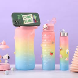 image-Foreign trade cross-border best-selling three-piece plastic pc water cup large-capacity sports outdoor family set double drinking straw cup