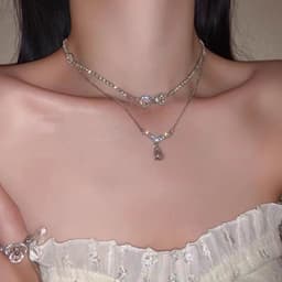 image-Ni Qi Jewelry Double-Layer Diamond Necklace - Clavicle Chain