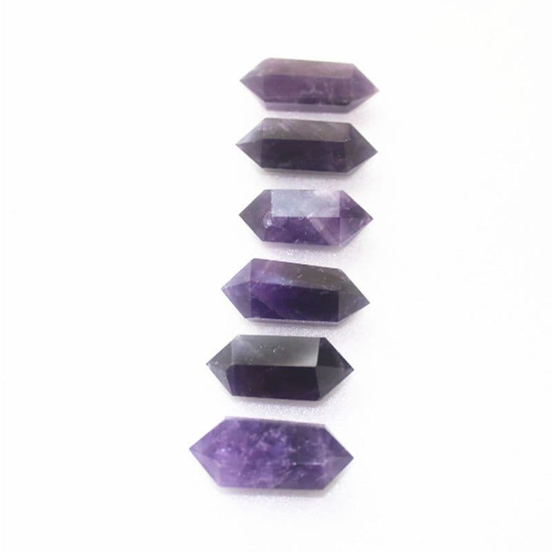 image-Natural fantasy amethyst double-pointed hexagonal prism pendant amethyst rough polished crystal crafts factory wholesale