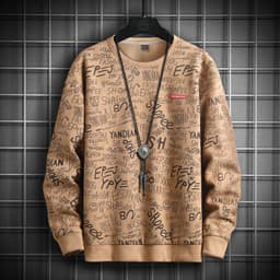 image-Men's 2023 Spring Casual Suede Print Sweatshirt 5XL Apricot