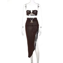 image-TUNNEL VISION Women's Two-Piece Set - Brown Sleeveless Skirt