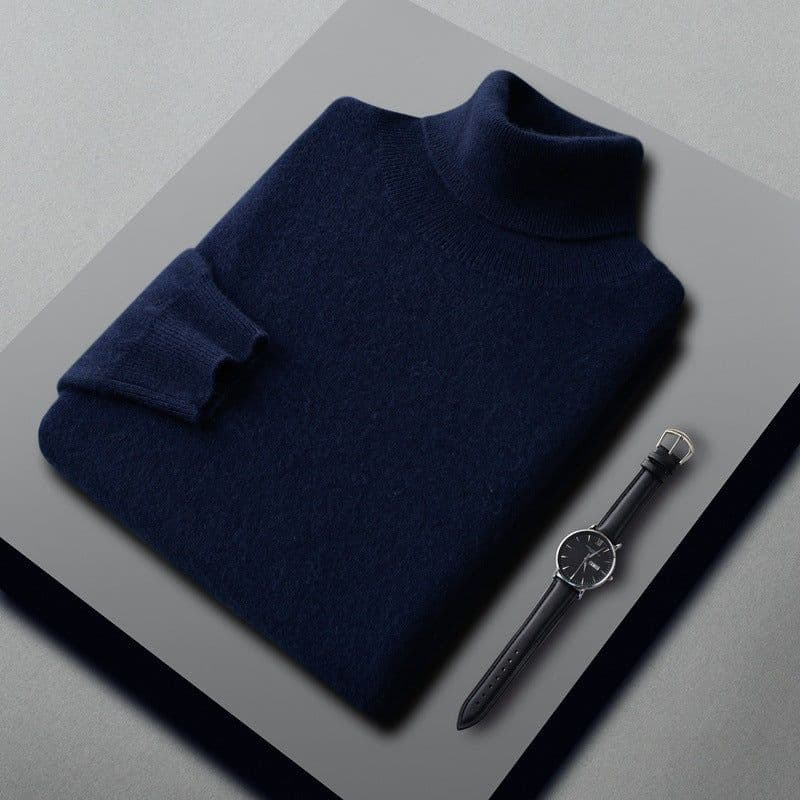 image-Men's Cashmere Sweater - High Collar Pullover White
