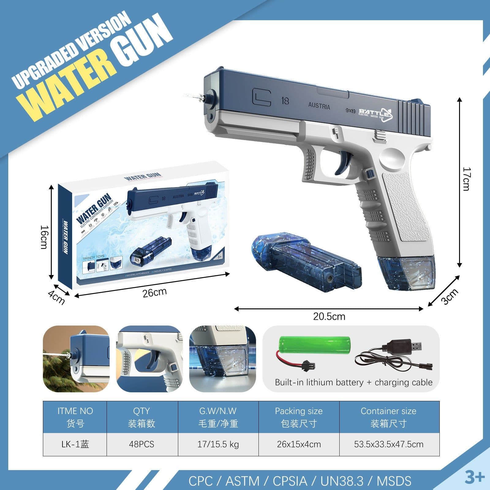 image-Electric Water Gun Toy for Kids - Pink Glock Style